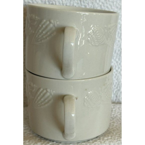 Lynn’s Stoneware Seashore Set Of 2 Coffee Cups c1997-2008 Embossed Seashells - Picture 5 of 13